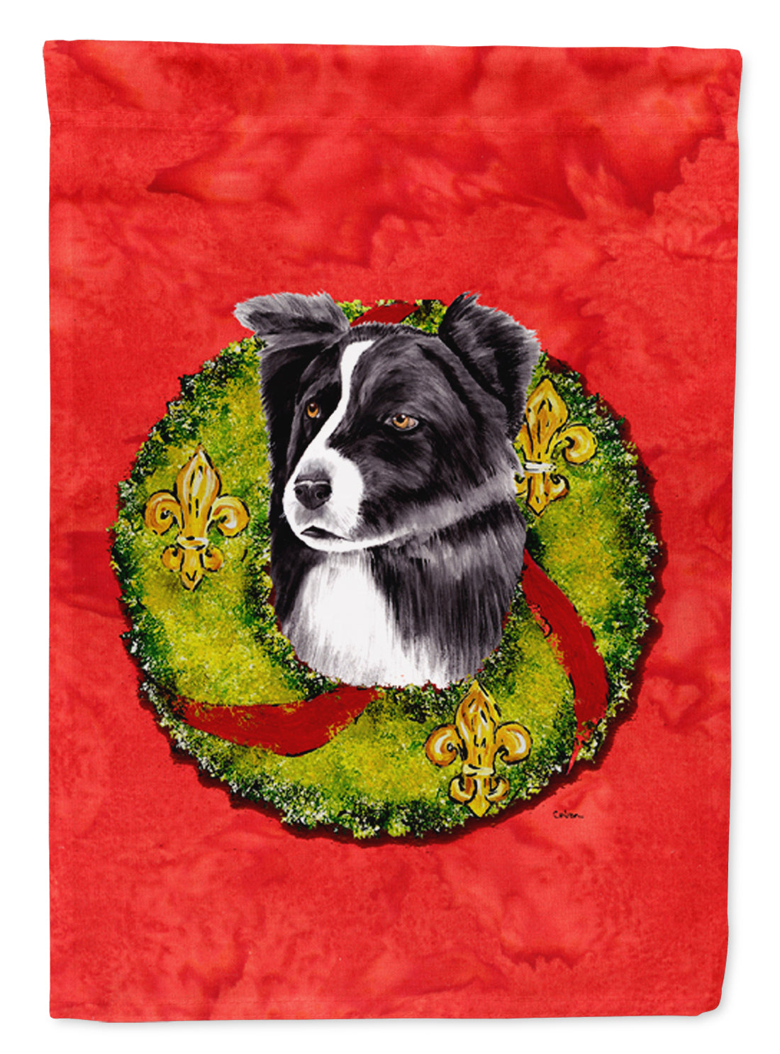 Border Collie Christmas Wreath Garden Flag Mailbox Decorative Yard Banner Outside Patio Artwork for Flower Beds, Garden Size, Multicolor