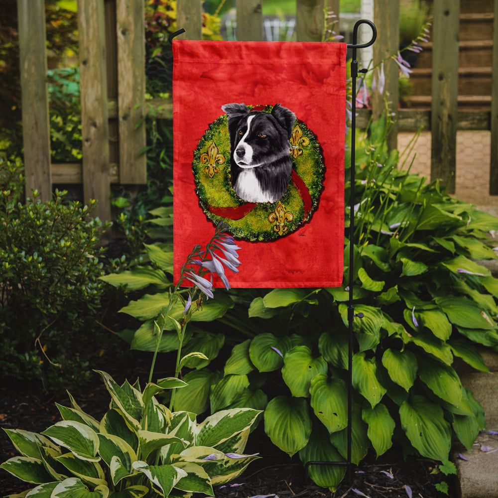 Border Collie Christmas Wreath Garden Flag Mailbox Decorative Yard Banner Outside Patio Artwork for Flower Beds, Garden Size, Multicolor