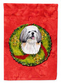 Shih Tzu Christmas Wreath Garden Flag Mailbox Decorative Yard Banner Outside Patio Artwork for Flower Beds, Garden Size, Multicolor