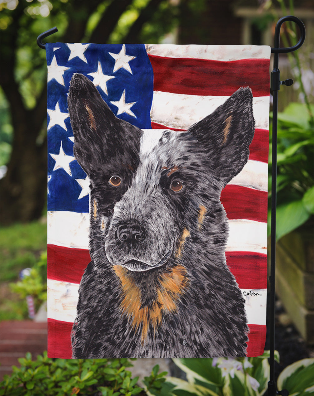USA American Flag with Australian Cattle Dog Garden Flag Mailbox Decorative Yard Banner Outside Patio Artwork for Flower Beds, Garden Size, Multicolor