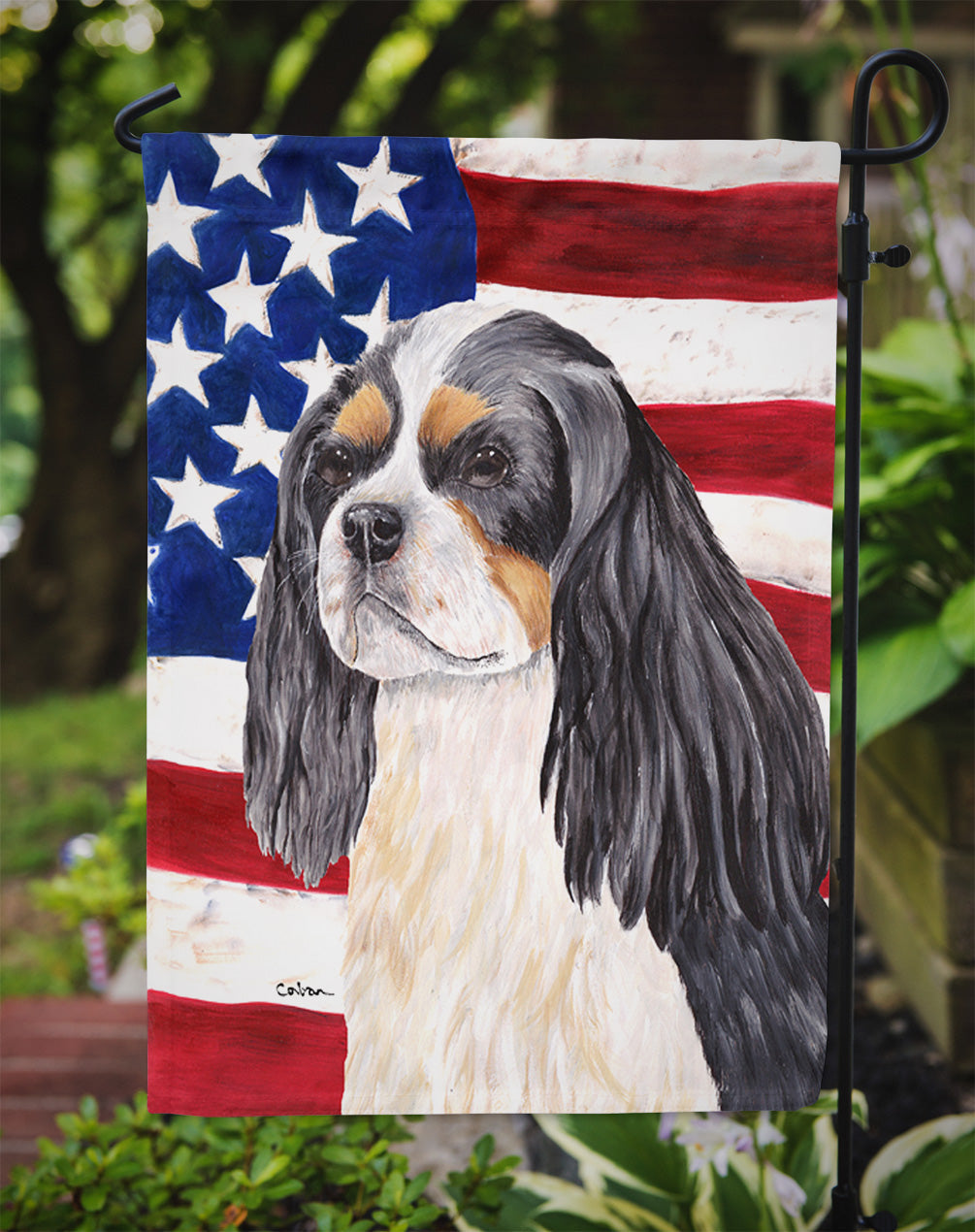 USA American Flag with Cavalier Spaniel Garden Flag Mailbox Decorative Yard Banner Outside Patio Artwork for Flower Beds, Garden Size, Multicolor