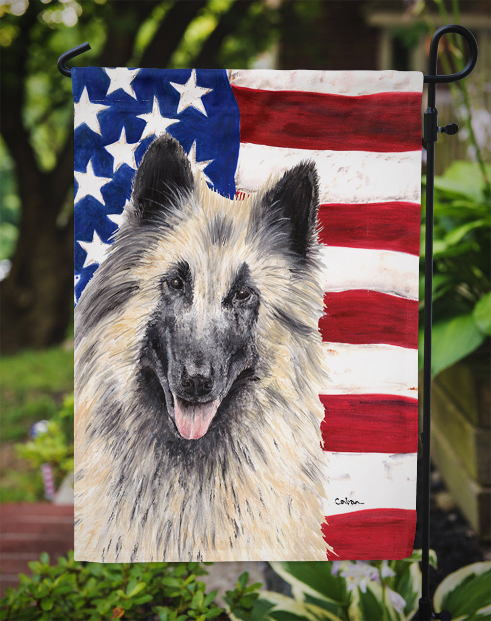 USA American Flag with Belgian Tervuren Garden Flag Mailbox Decorative Yard Banner Outside Patio Artwork for Flower Beds, Garden Size, Multicolor
