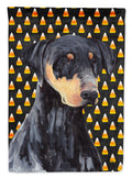 Doberman Natural Ears Candy Corn Halloween Portrait Garden Flag Mailbox Decorative Yard Banner Outside Patio Artwork for Flower Beds, Garden Size, Multicolor