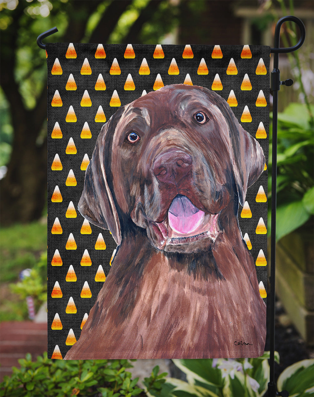 Labrador Chocolate Candy Corn Halloween Portrait Garden Flag Mailbox Decorative Yard Banner Outside Patio Artwork for Flower Beds, Garden Size, Multicolor