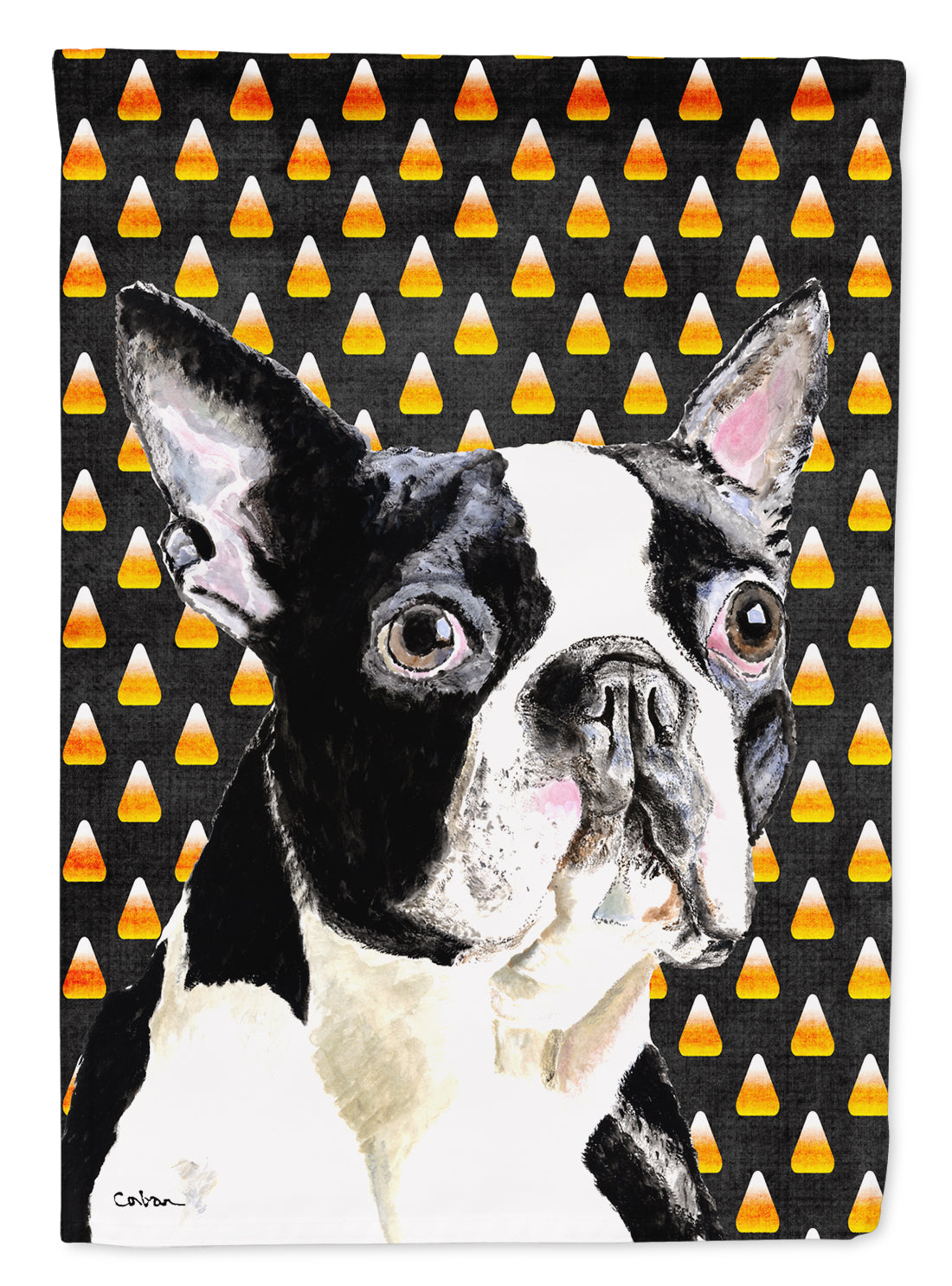 Boston Terrier Candy Corn Halloween Portrait Garden Flag Mailbox Decorative Yard Banner Outside Patio Artwork for Flower Beds, Garden Size, Multicolor