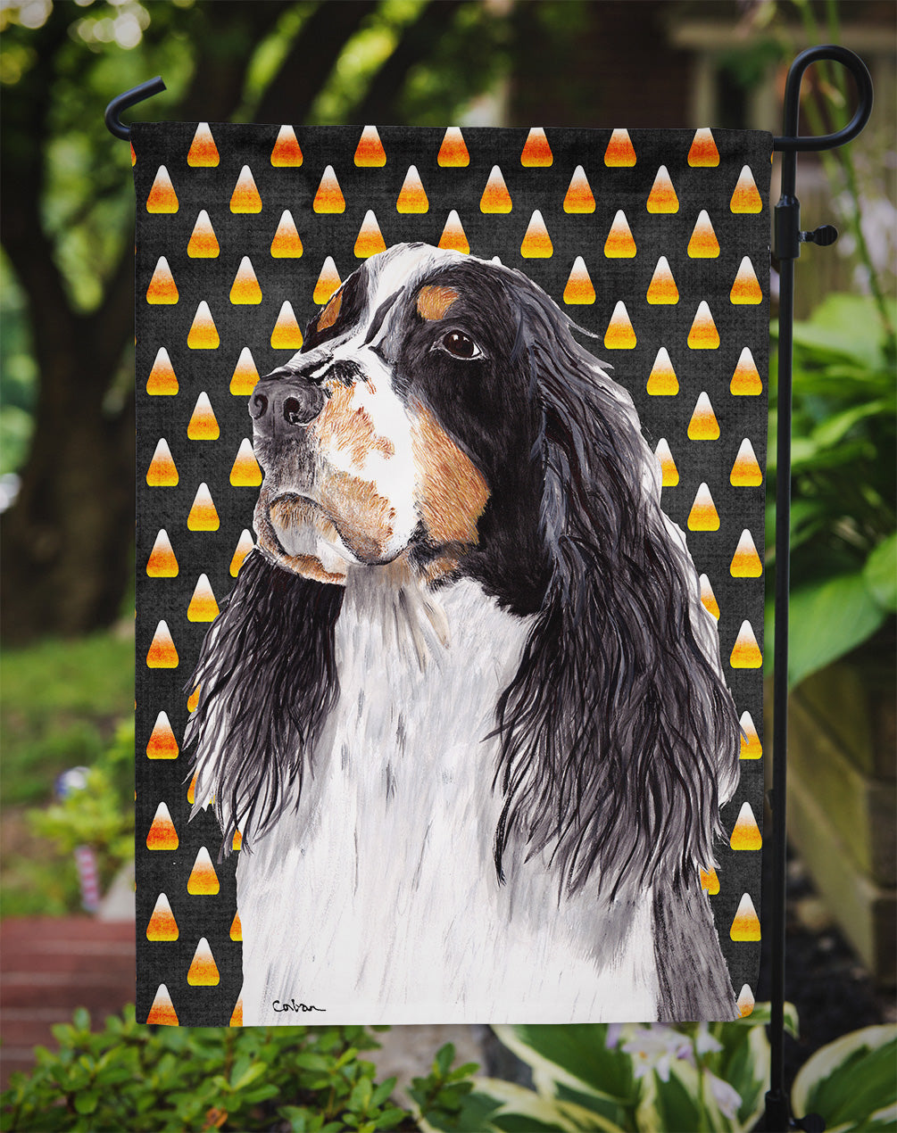 Springer Spaniel Candy Corn Halloween Portrait Garden Flag Mailbox Decorative Yard Banner Outside Patio Artwork for Flower Beds, Garden Size, Multicolor
