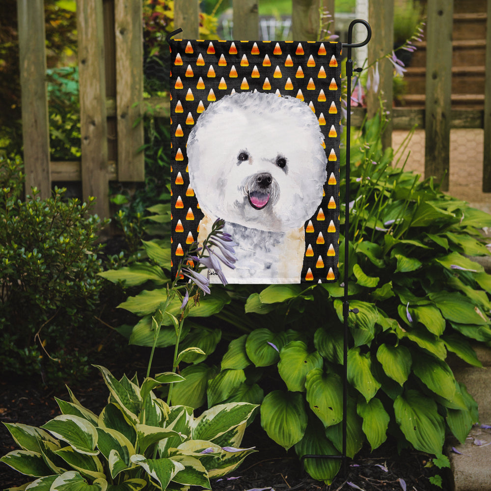 Bichon Frise Candy Corn Halloween Portrait Garden Flag Mailbox Decorative Yard Banner Outside Patio Artwork for Flower Beds, Garden Size, Multicolor