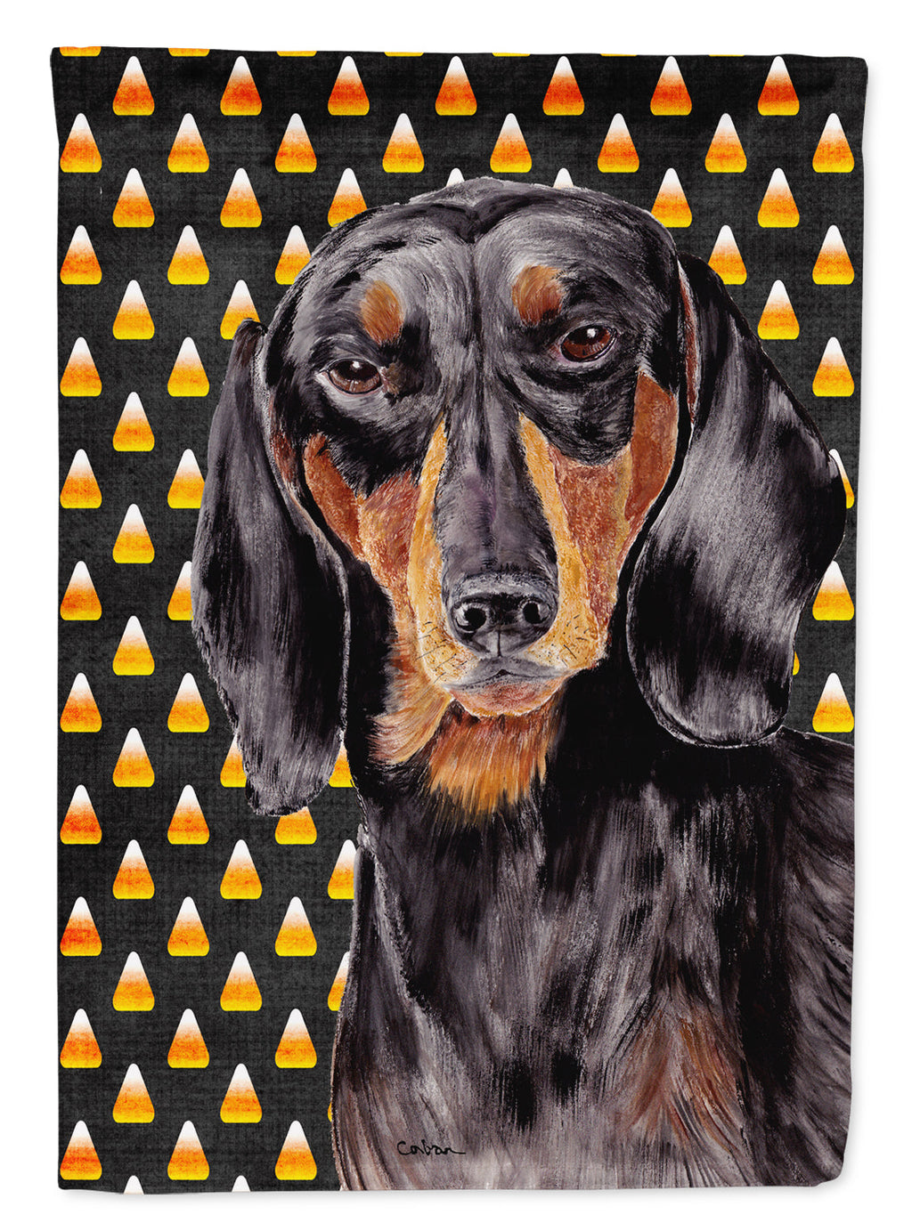 Dachshund Candy Corn Halloween Portrait Garden Flag Mailbox Decorative Yard Banner Outside Patio Artwork for Flower Beds, Garden Size, Multicolor
