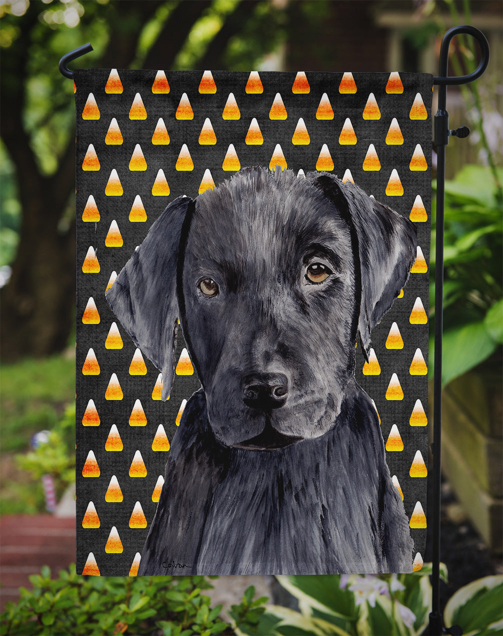 Labrador Candy Corn Halloween Portrait Garden Flag Mailbox Decorative Yard Banner Outside Patio Artwork for Flower Beds, Garden Size, Multicolor