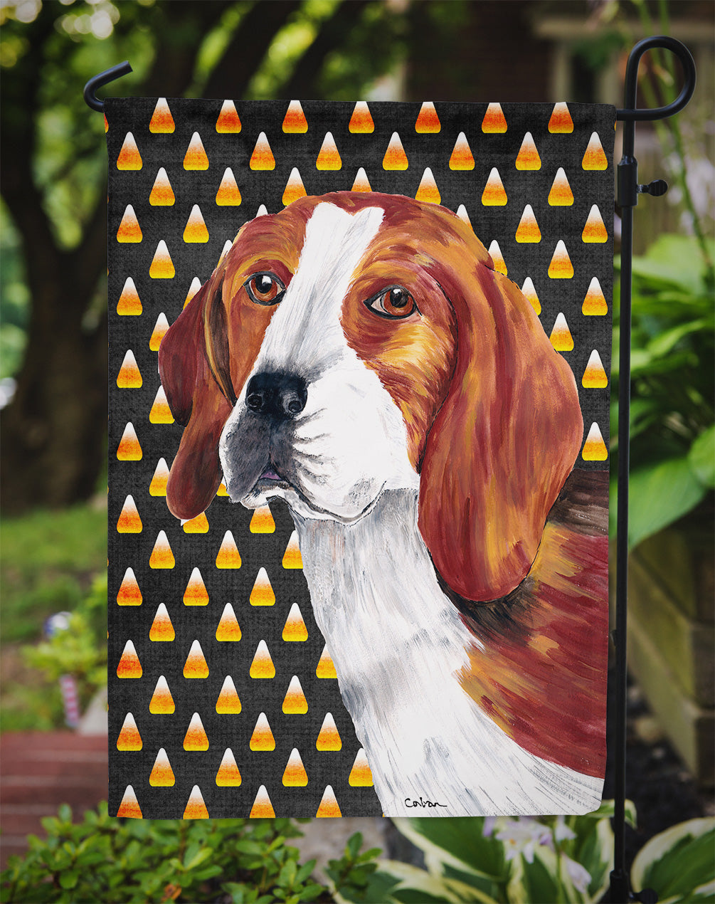 Beagle Candy Corn Halloween Portrait Garden Flag Mailbox Decorative Yard Banner Outside Patio Artwork for Flower Beds, Garden Size, Multicolor