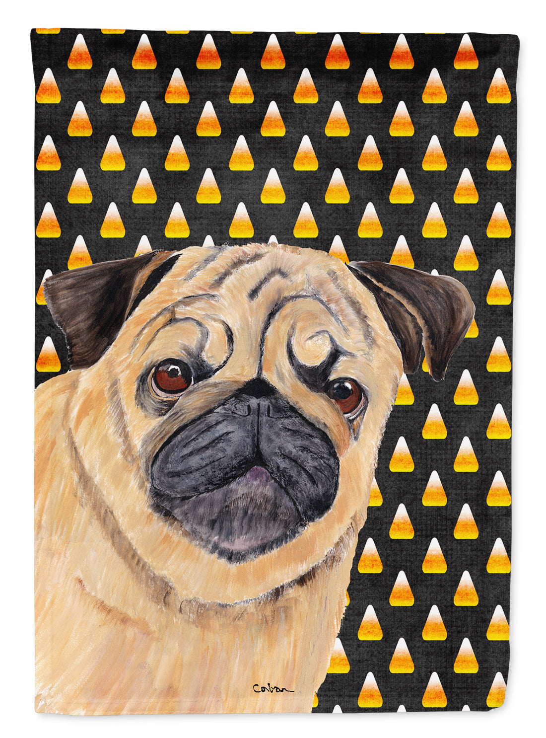 Pug Candy Corn Halloween Portrait Garden Flag Mailbox Decorative Yard Banner Outside Patio Artwork for Flower Beds, Garden Size, Multicolor