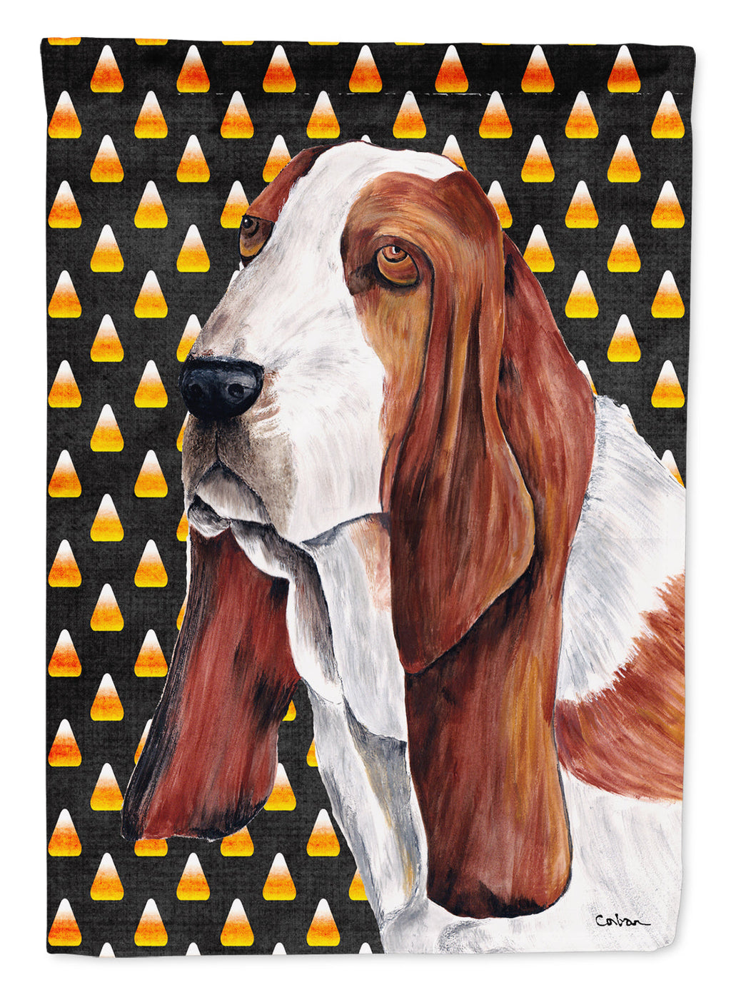 Basset Hound Candy Corn Halloween Portrait Garden Flag Mailbox Decorative Yard Banner Outside Patio Artwork for Flower Beds, Garden Size, Multicolor