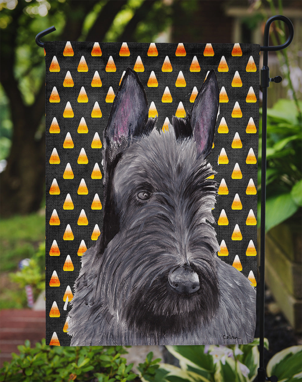 Scottish Terrier Candy Corn Halloween Portrait Garden Flag Mailbox Decorative Yard Banner Outside Patio Artwork for Flower Beds, Garden Size, Multicolor