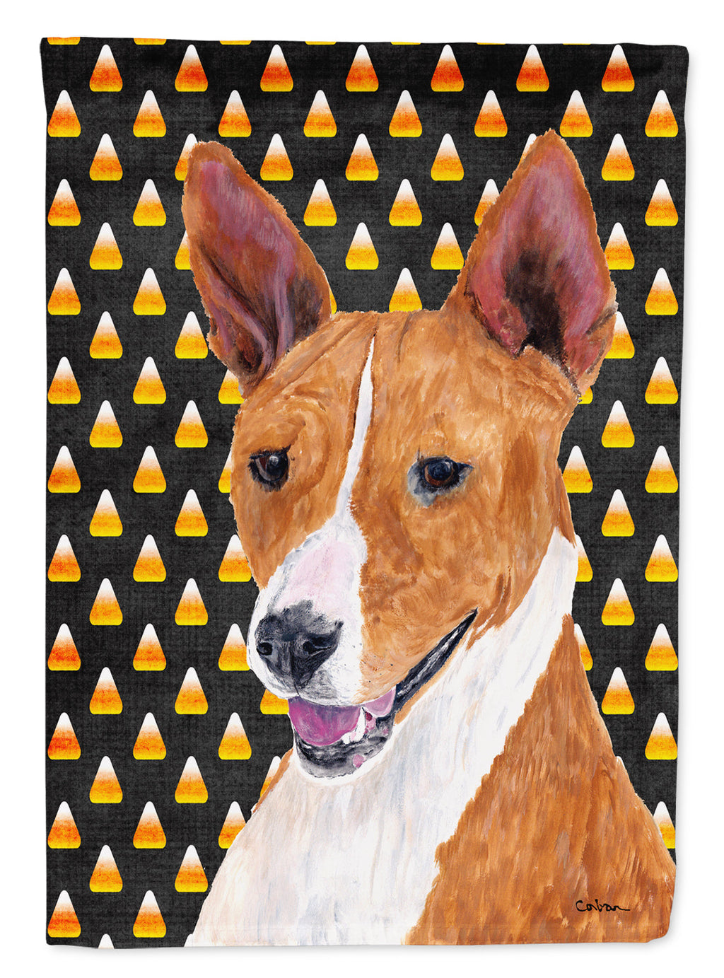 Basenji Candy Corn Halloween Portrait Garden Flag Mailbox Decorative Yard Banner Outside Patio Artwork for Flower Beds, Garden Size, Multicolor