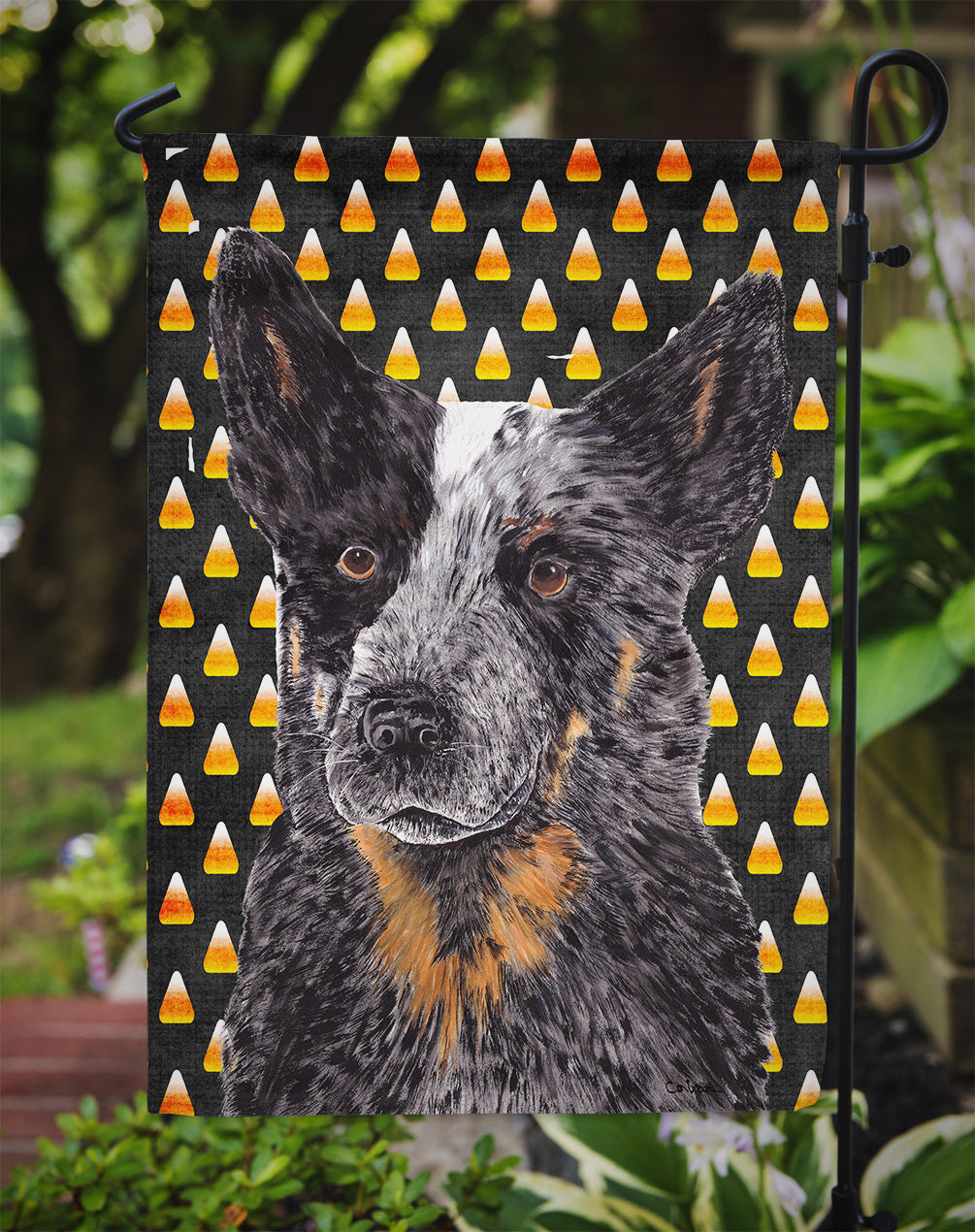 Australian Cattle Dog Candy Corn Halloween Portrait Garden Flag Mailbox Decorative Yard Banner Outside Patio Artwork for Flower Beds, Garden Size, Multicolor
