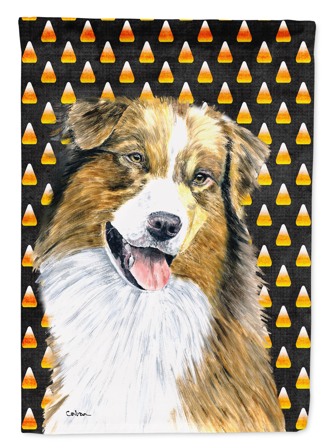 Australian Shepherd Candy Corn Halloween Portrait Garden Flag Mailbox Decorative Yard Banner Outside Patio Artwork for Flower Beds, Garden Size, Multicolor