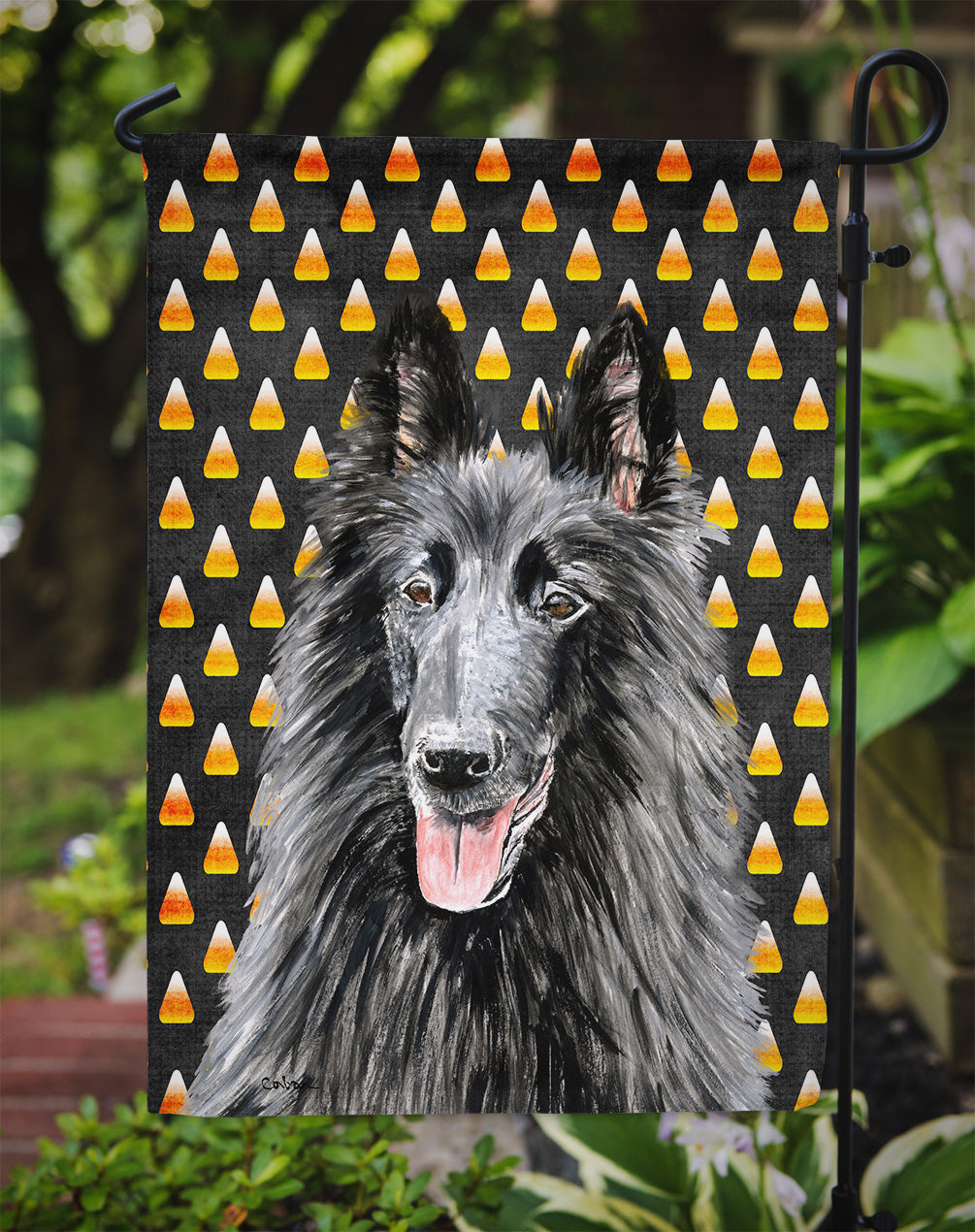 Belgian Sheepdog Candy Corn Halloween Portrait Garden Flag Mailbox Decorative Yard Banner Outside Patio Artwork for Flower Beds, Garden Size, Multicolor
