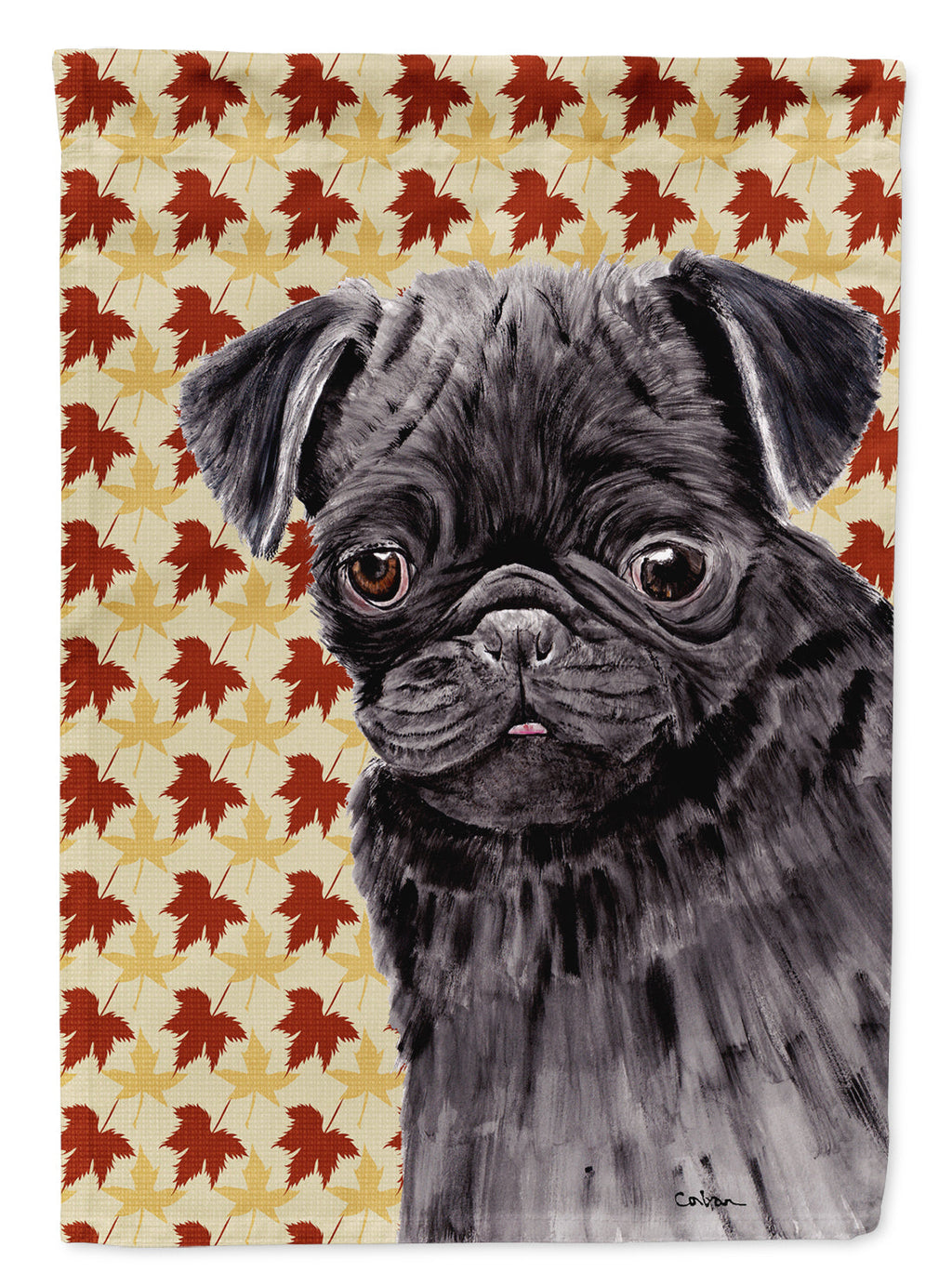 Pug Black Fall Leaves Portrait Garden Flag Mailbox Decorative Yard Banner Outside Patio Artwork for Flower Beds, Garden Size, Multicolor