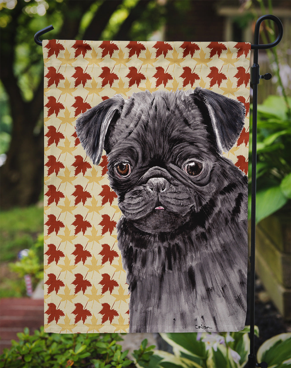 Pug Black Fall Leaves Portrait Garden Flag Mailbox Decorative Yard Banner Outside Patio Artwork for Flower Beds, Garden Size, Multicolor
