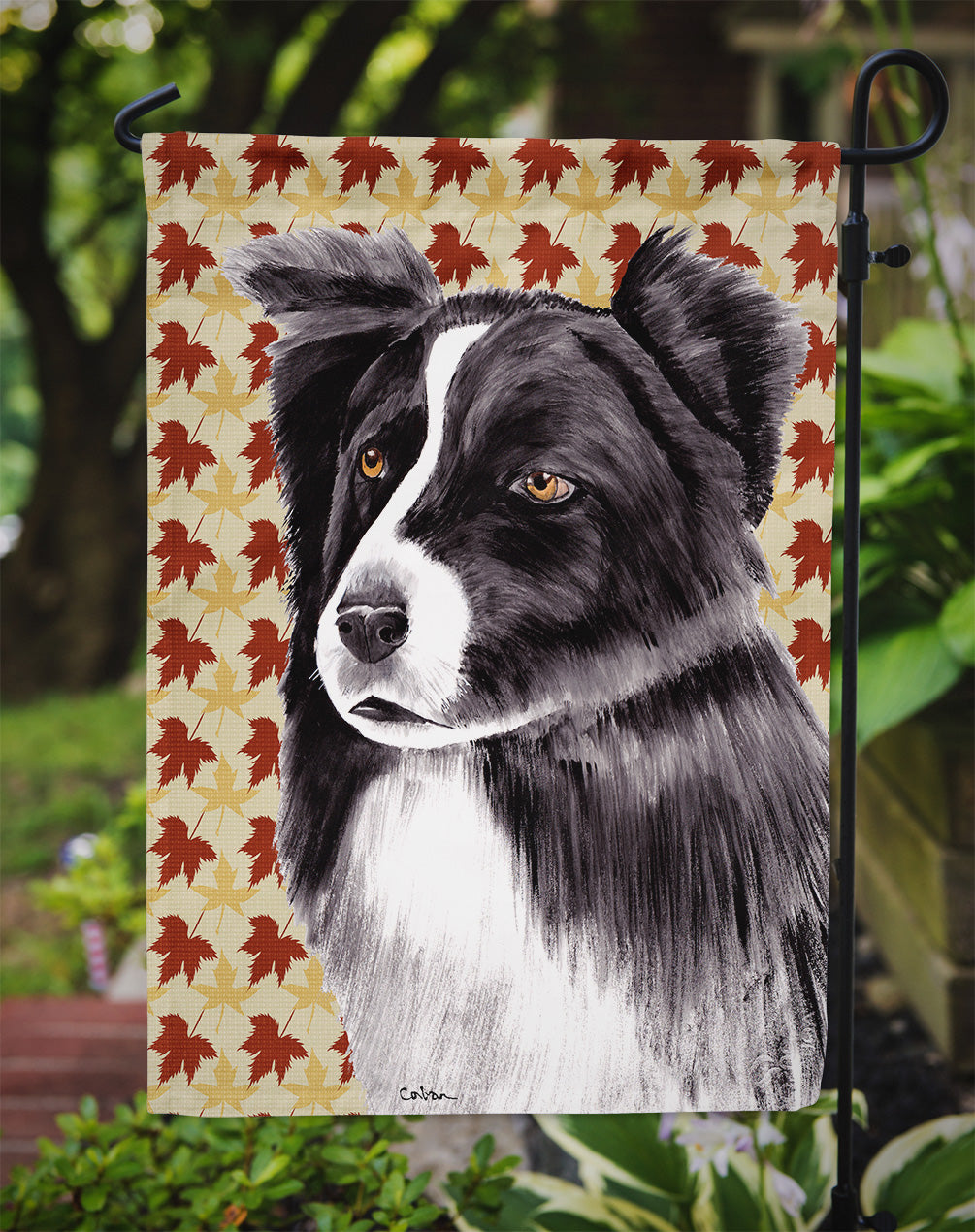 Border Collie Fall Leaves Portrait Garden Flag Mailbox Decorative Yard Banner Outside Patio Artwork for Flower Beds, Garden Size, Multicolor