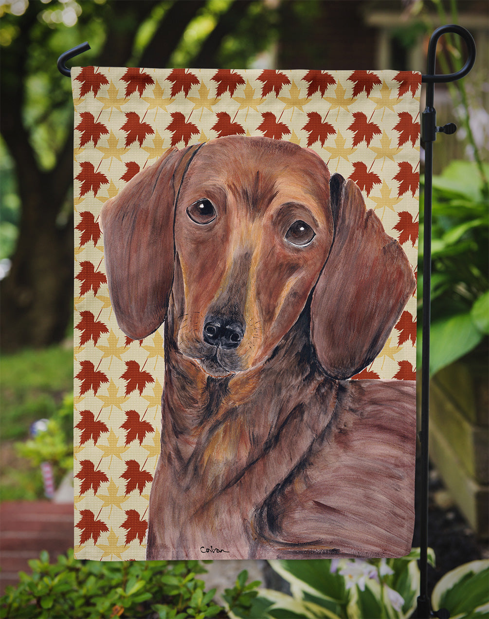 Dachshund Fall Leaves Portrait Garden Flag Mailbox Decorative Yard Banner Outside Patio Artwork for Flower Beds, Garden Size, Multicolor