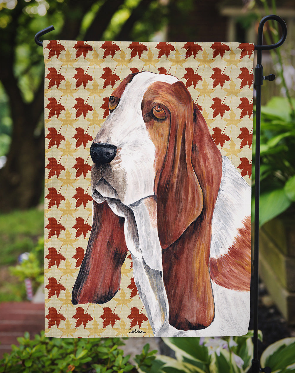 Basset Hound Fall Leaves Portrait Garden Flag Mailbox Decorative Yard Banner Outside Patio Artwork for Flower Beds, Garden Size, Multicolor