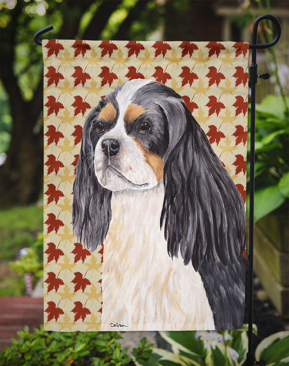 Cavalier Spaniel Fall Leaves Portrait Garden Flag Mailbox Decorative Yard Banner Outside Patio Artwork for Flower Beds, Garden Size, Multicolor