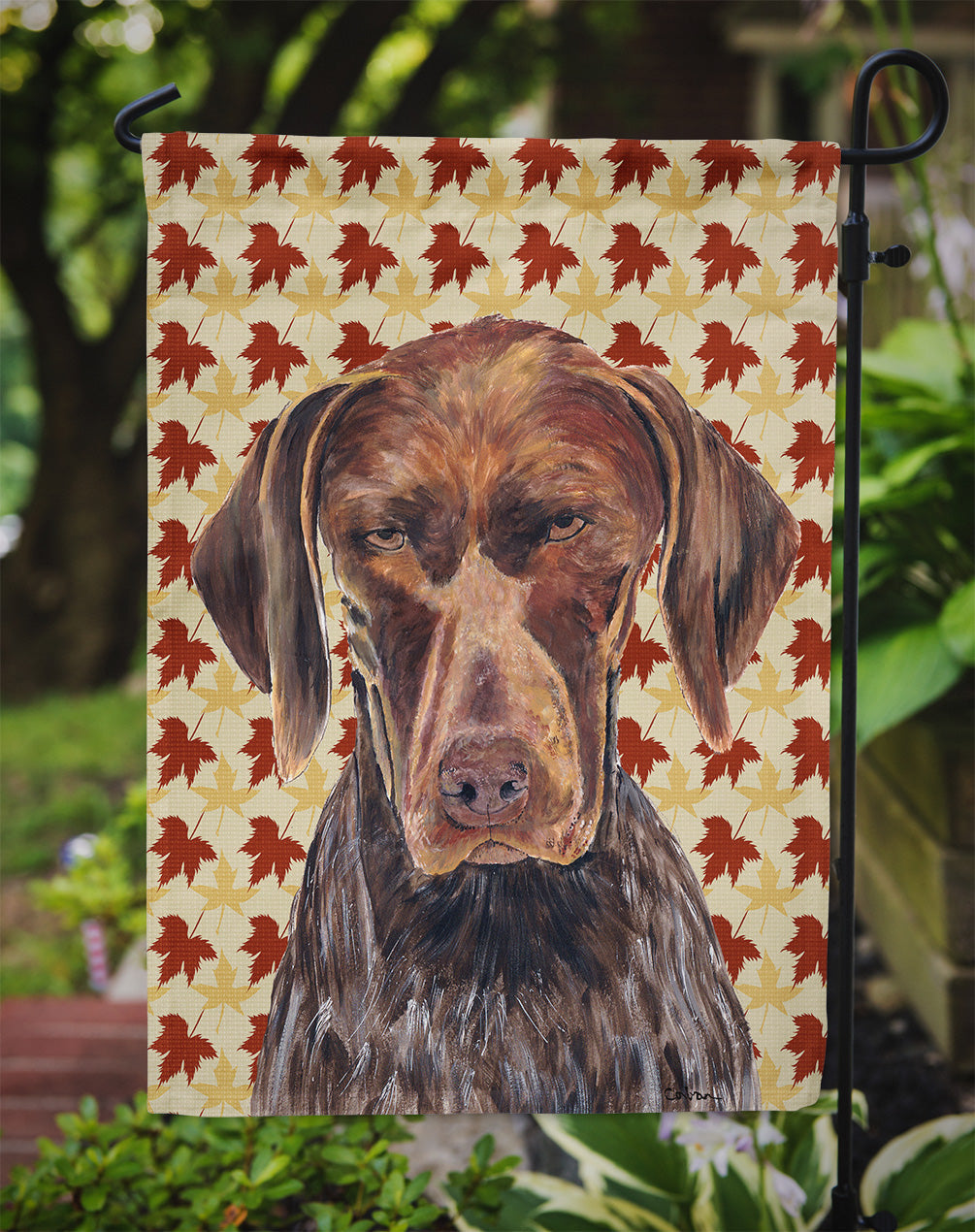 German Shorthaired Pointer Fall Leaves Portrait Garden Flag Mailbox Decorative Yard Banner Outside Patio Artwork for Flower Beds, Garden Size, Multicolor