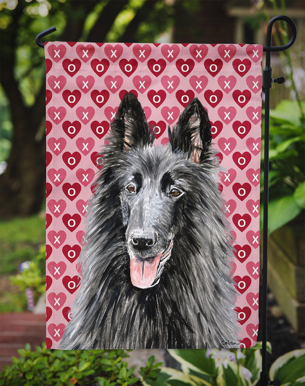Belgian Sheepdog Hearts Love and Valentine's Day Portrait Garden Flag Mailbox Decorative Yard Banner Outside Patio Artwork for Flower Beds, Garden Size, Multicolor