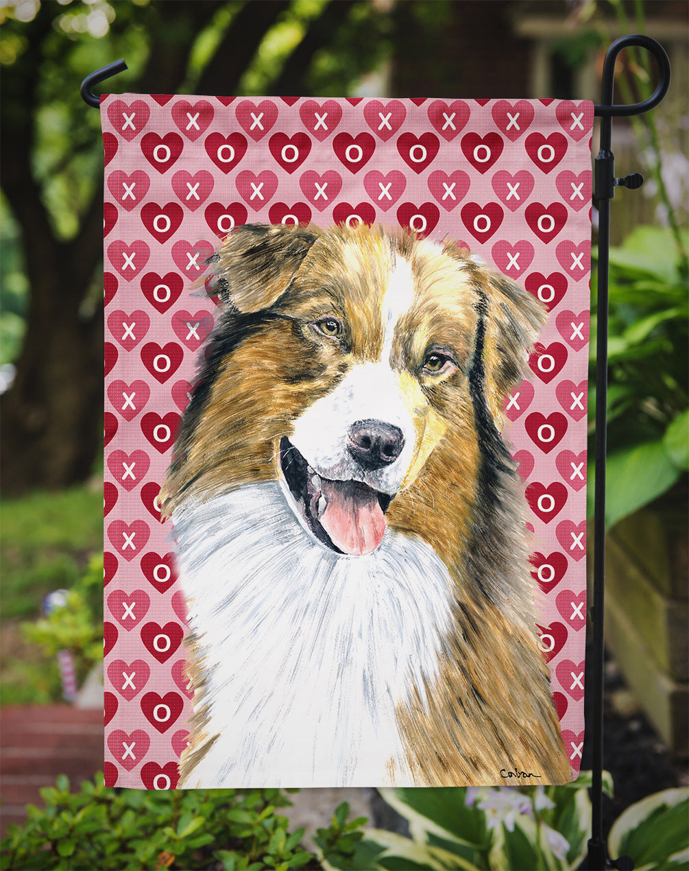 Australian Shepherd Hearts Love Valentine's Day Garden Flag Mailbox Decorative Yard Banner Outside Patio Artwork for Flower Beds, Garden Size, Multicolor