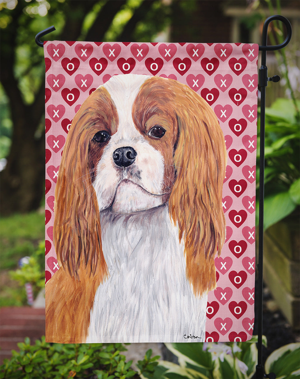 Cavalier Spaniel Hearts Love and Valentine's Day Portrait Garden Flag Mailbox Decorative Yard Banner Outside Patio Artwork for Flower Beds, Garden Size, Multicolor