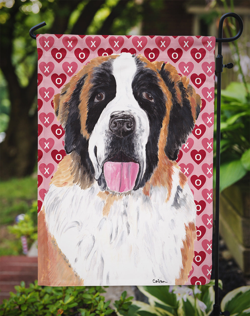 Saint Bernard Hearts Love and Valentine's Day Portrait Garden Flag Mailbox Decorative Yard Banner Outside Patio Artwork for Flower Beds, Garden Size, Multicolor