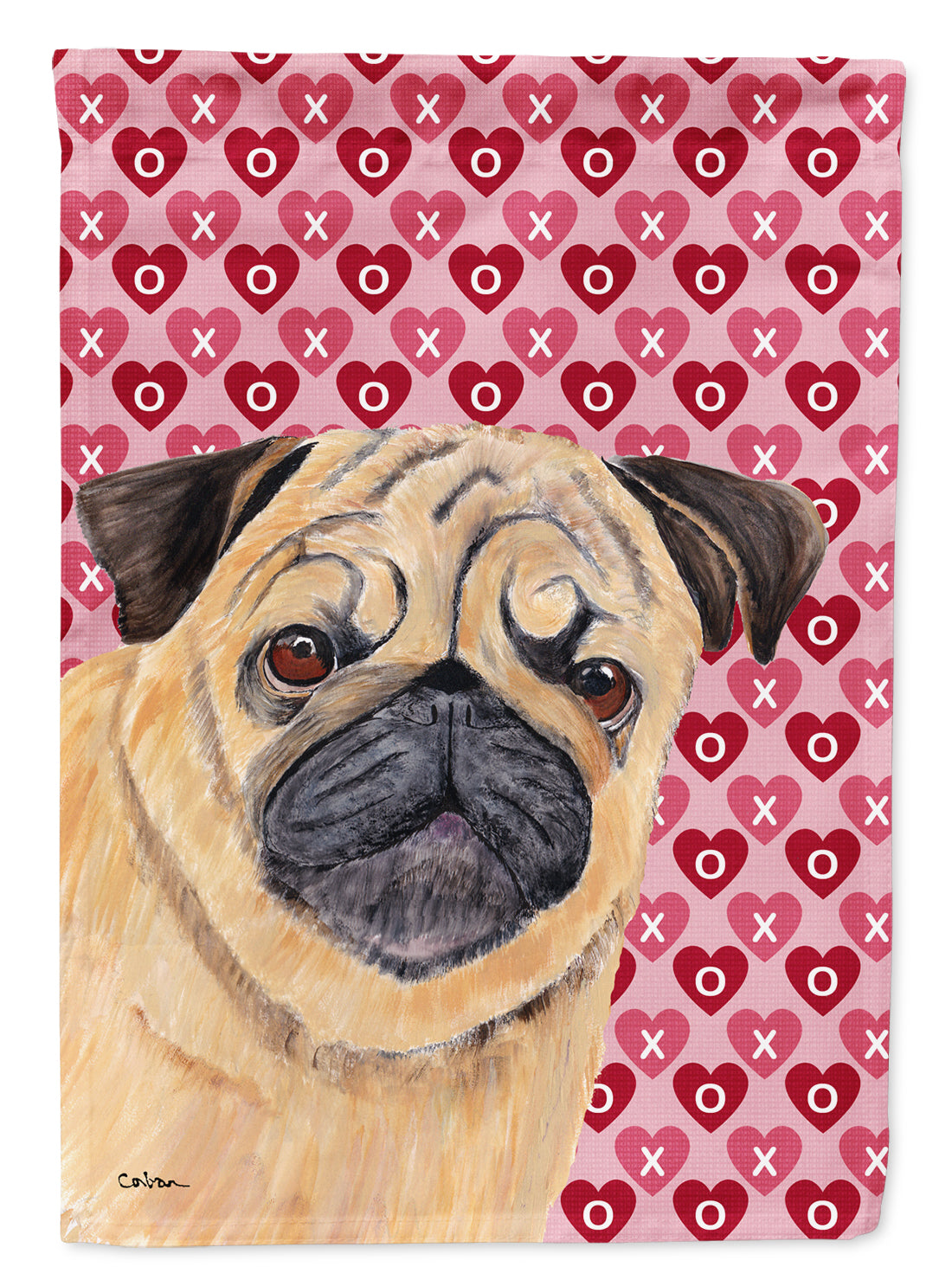 Pug Hearts Love and Valentine's Day Portrait Garden Flag Mailbox Decorative Yard Banner Outside Patio Artwork for Flower Beds, Garden Size, Multicolor