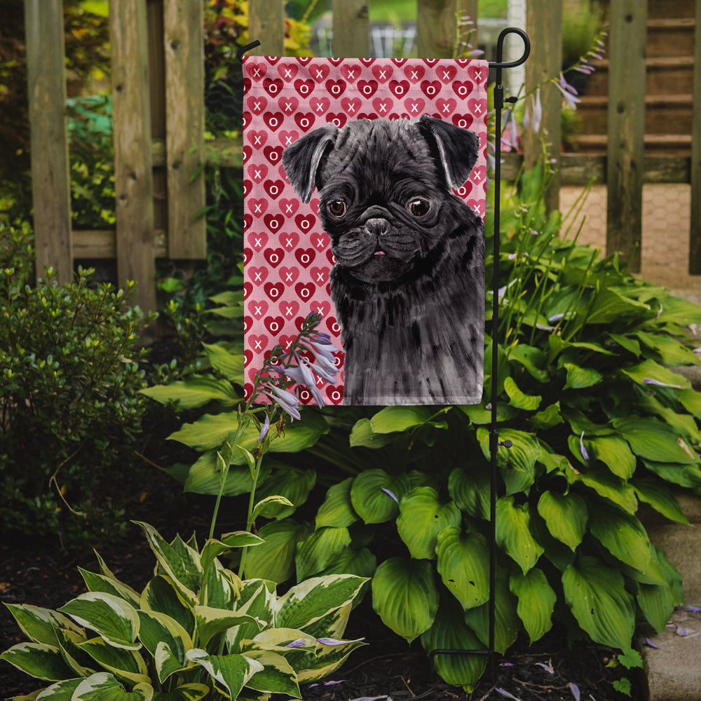 Pug Black Hearts Love and Valentine's Day Portrait Garden Flag Mailbox Decorative Yard Banner Outside Patio Artwork for Flower Beds, Garden Size, Multicolor