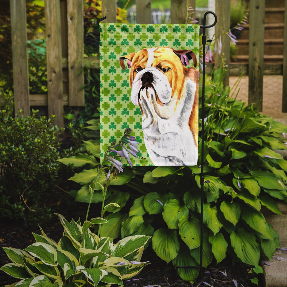 Bulldog English St. Patrick's Day Shamrock Portrait Garden Flag Mailbox Decorative Yard Banner Outside Patio Artwork for Flower Beds, Garden Size, Multicolor