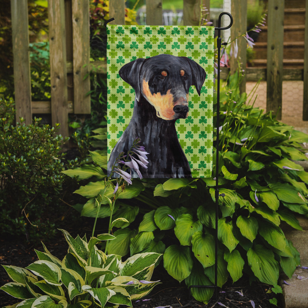 Doberman St. Patrick's Day Shamrock Portrait Garden Flag Mailbox Decorative Yard Banner Outside Patio Artwork for Flower Beds, Garden Size, Multicolor