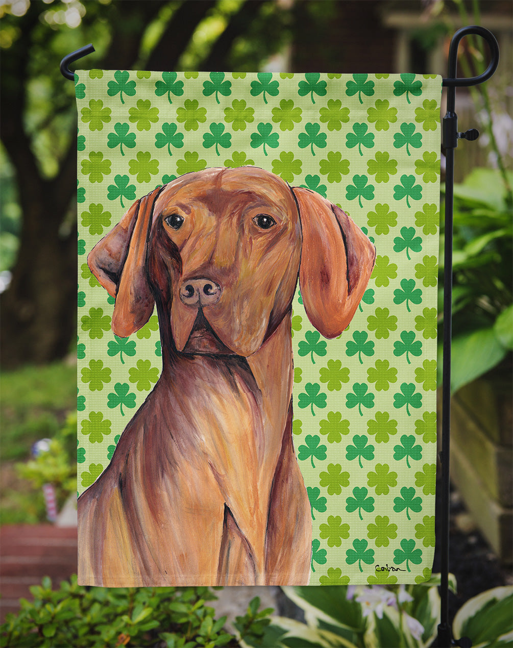 Vizsla St. Patrick's Day Shamrock Portrait Garden Flag Mailbox Decorative Yard Banner Outside Patio Artwork for Flower Beds, Garden Size, Multicolor