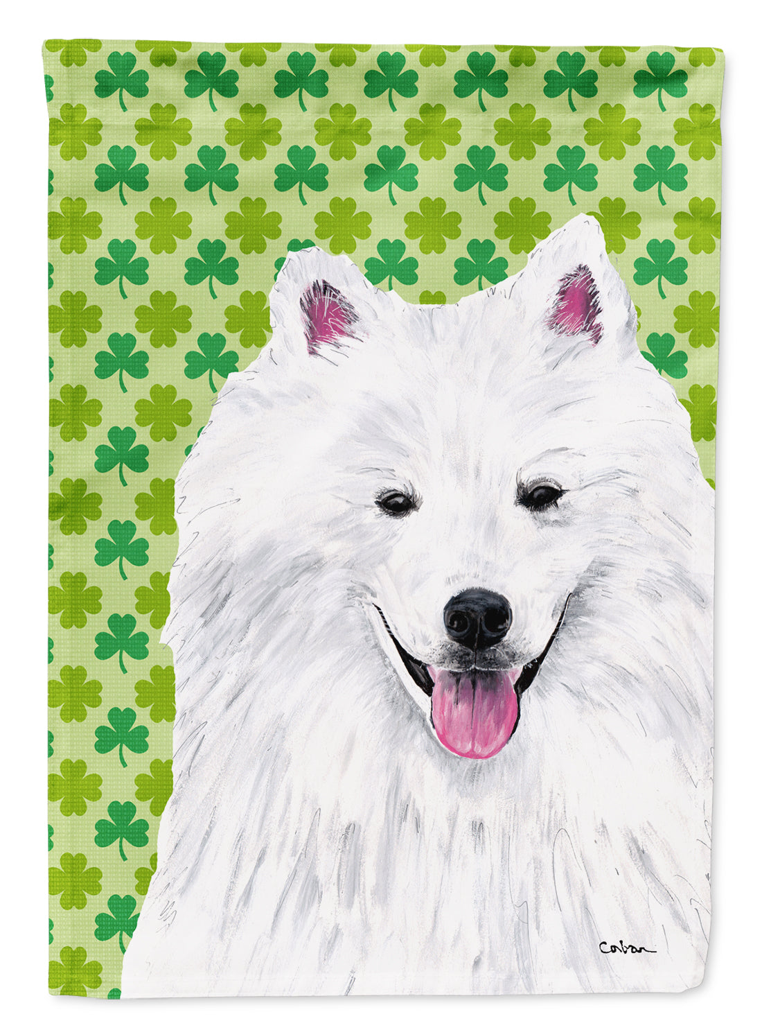 American Eskimo St. Patrick's Day Shamrock Portrait Garden Flag Mailbox Decorative Yard Banner Outside Patio Artwork for Flower Beds, Garden Size, Multicolor