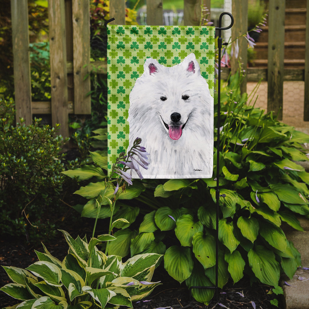 American Eskimo St. Patrick's Day Shamrock Portrait Garden Flag Mailbox Decorative Yard Banner Outside Patio Artwork for Flower Beds, Garden Size, Multicolor