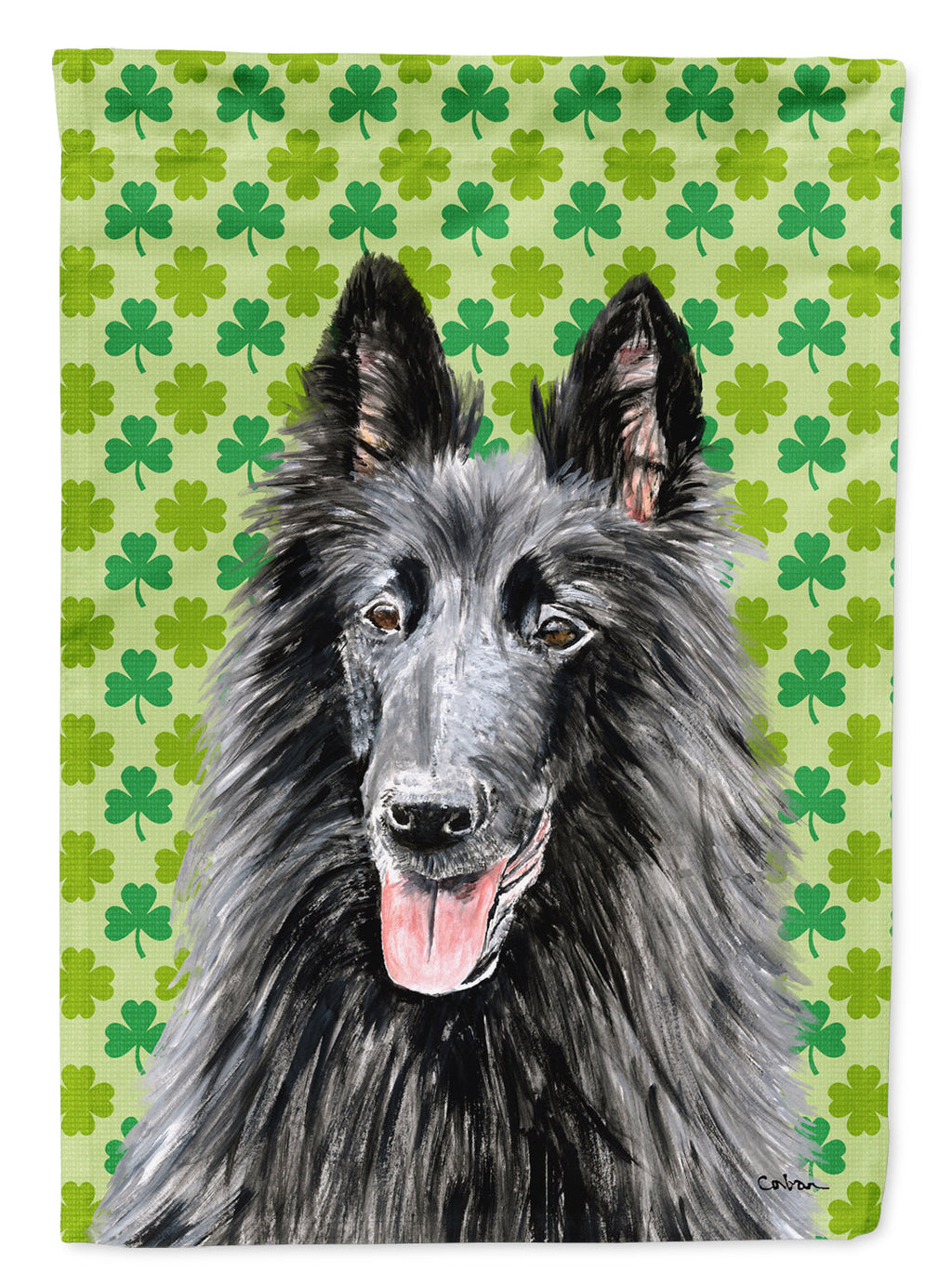 Belgian Sheepdog St. Patrick's Day Shamrock Portrait Garden Flag Mailbox Decorative Yard Banner Outside Patio Artwork for Flower Beds, Garden Size, Multicolor