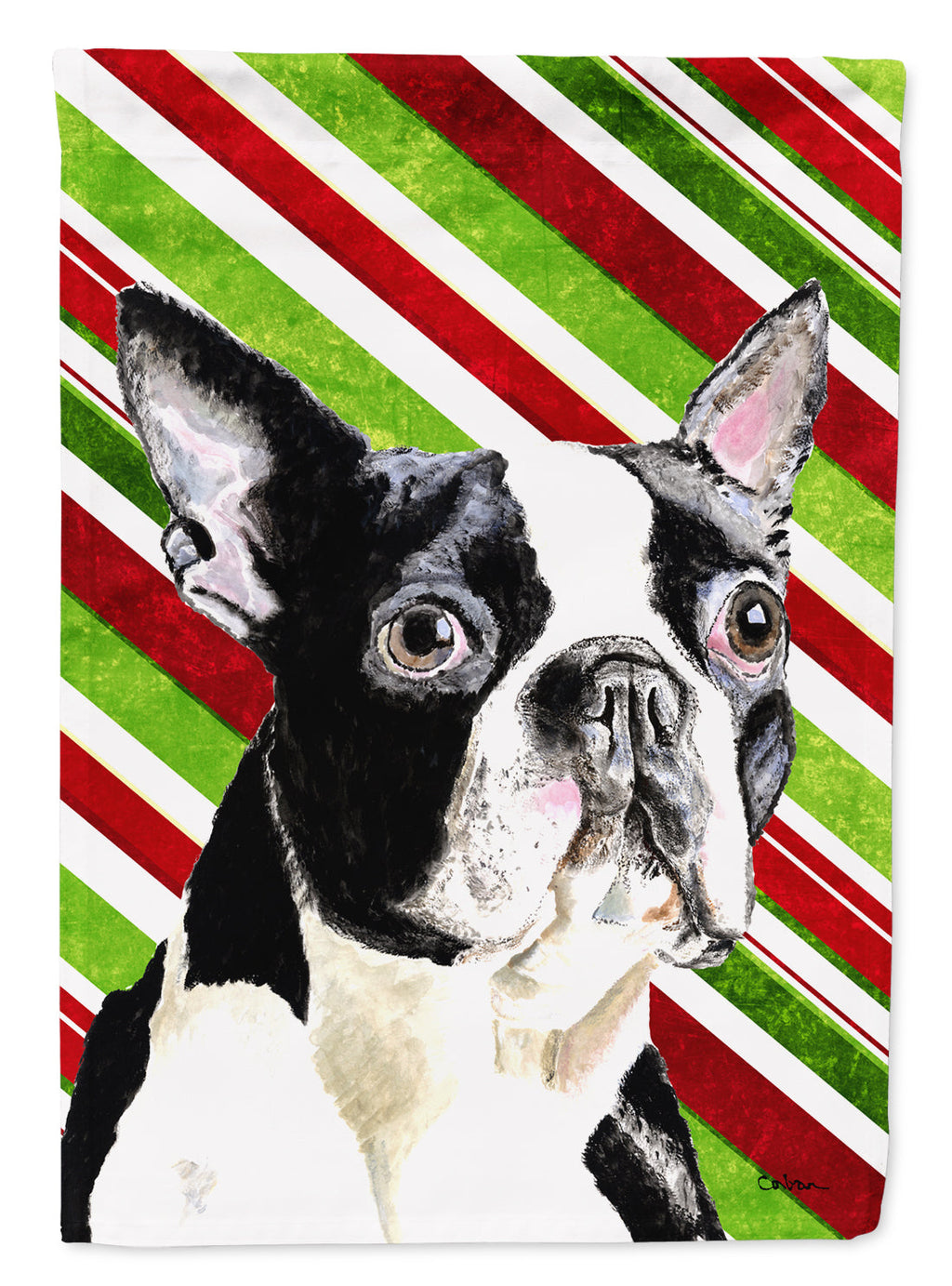 Boston Terrier Candy Cane Holiday Christmas Garden Flag Mailbox Decorative Yard Banner Outside Patio Artwork for Flower Beds, Garden Size, Multicolor