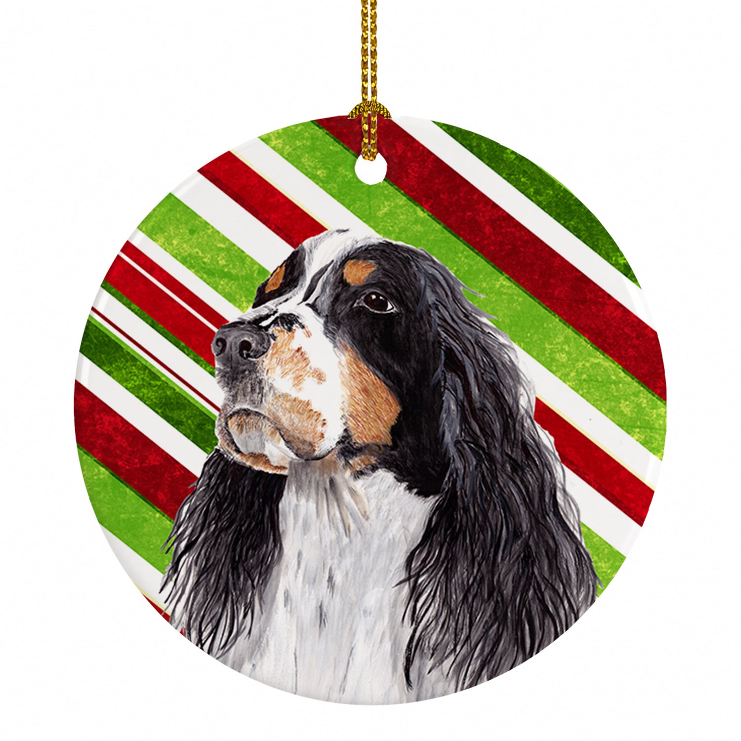 Springer Spaniel Candy Cane Holiday Christmas Ceramic Ornament Christmas Tree Hanging Decorations for Home Christmas Holiday, Party, Gift, 3 in, Multicolor
