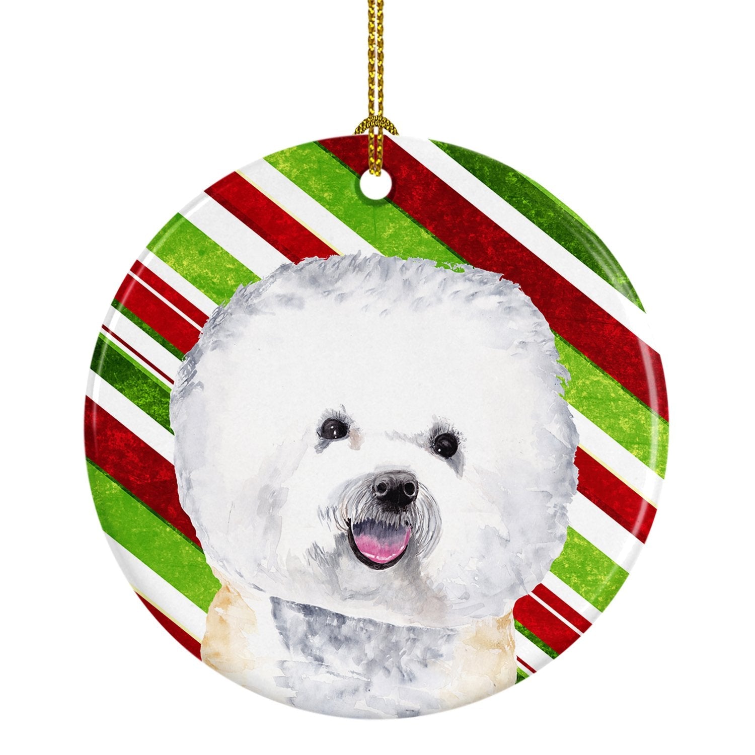 Bichon Frise Candy Cane Holiday Christmas Ceramic Ornament Christmas Tree Hanging Decorations for Home Christmas Holiday, Party, Gift, 3 in, Multicolor