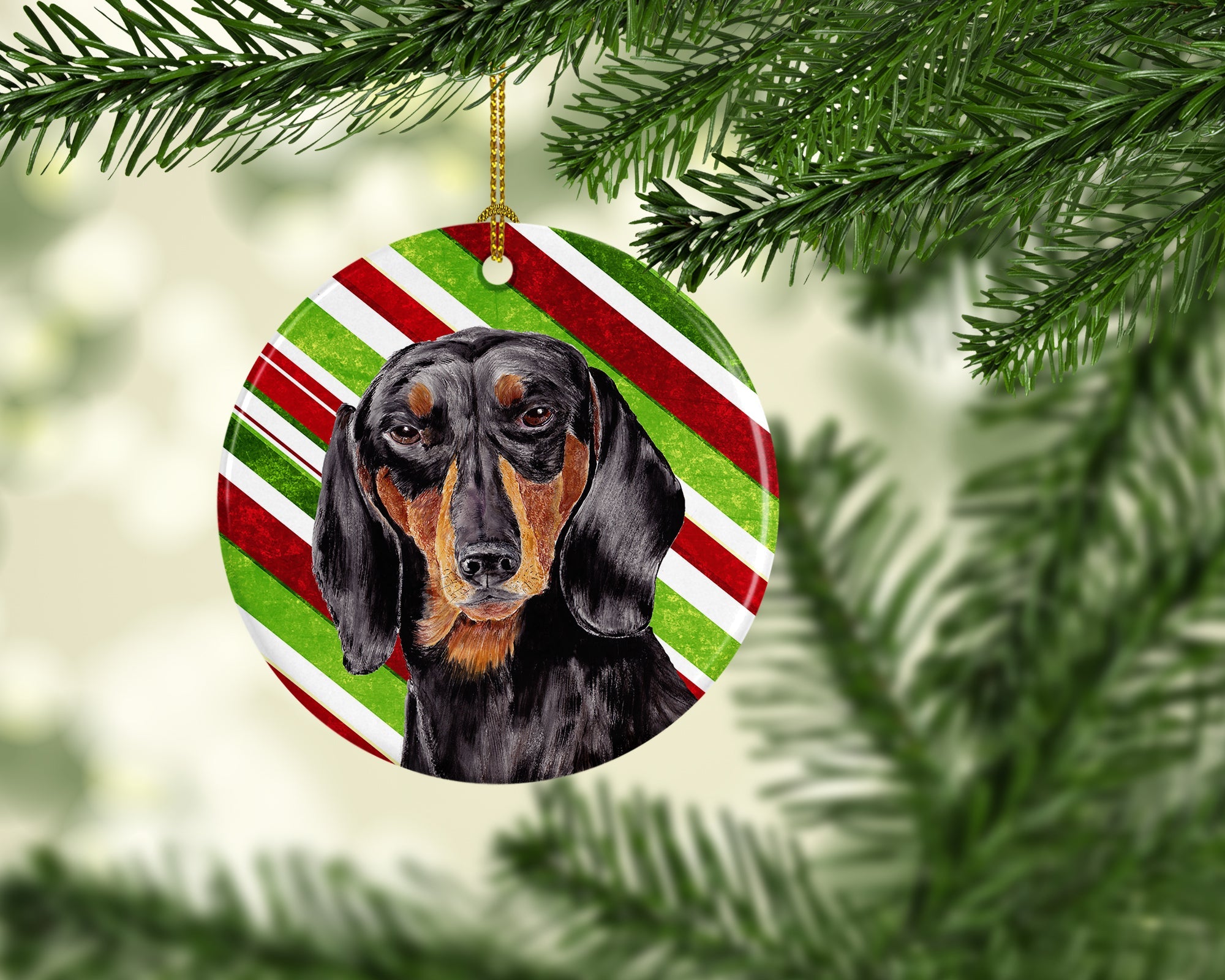 Dachshund Candy Cane Holiday Christmas Ceramic Ornament Christmas Tree Hanging Decorations for Home Christmas Holiday, Party, Gift, 3 in, Multicolor