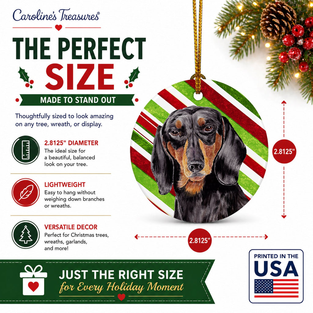Dachshund Candy Cane Holiday Christmas Ceramic Ornament Christmas Tree Hanging Decorations for Home Christmas Holiday, Party, Gift, 3 in, Multicolor