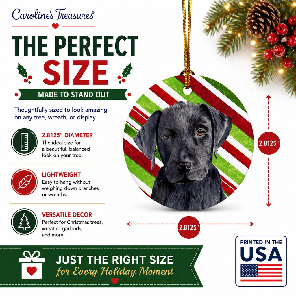 Labrador Candy Cane Holiday Christmas Ceramic Ornament Christmas Tree Hanging Decorations for Home Christmas Holiday, Party, Gift, 3 in, Multicolor