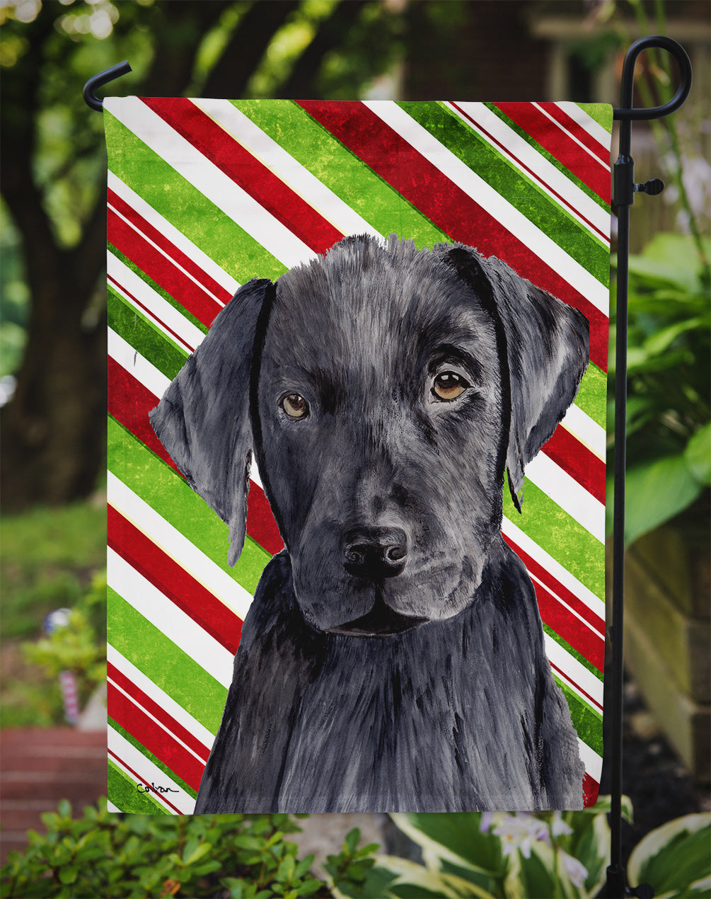 Labrador Candy Cane Holiday Christmas Garden Flag Mailbox Decorative Yard Banner Outside Patio Artwork for Flower Beds, Garden Size, Multicolor