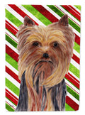 Yorkie Candy Cane Holiday Christmas Garden Flag Mailbox Decorative Yard Banner Outside Patio Artwork for Flower Beds, Garden Size, Multicolor