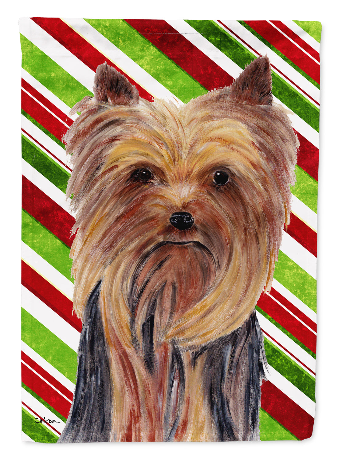 Yorkie Candy Cane Holiday Christmas Garden Flag Mailbox Decorative Yard Banner Outside Patio Artwork for Flower Beds, Garden Size, Multicolor