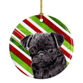 Pug Candy Cane Holiday Christmas Ceramic Ornament Christmas Tree Hanging Decorations for Home Christmas Holiday, Party, Gift, 3 in, Multicolor